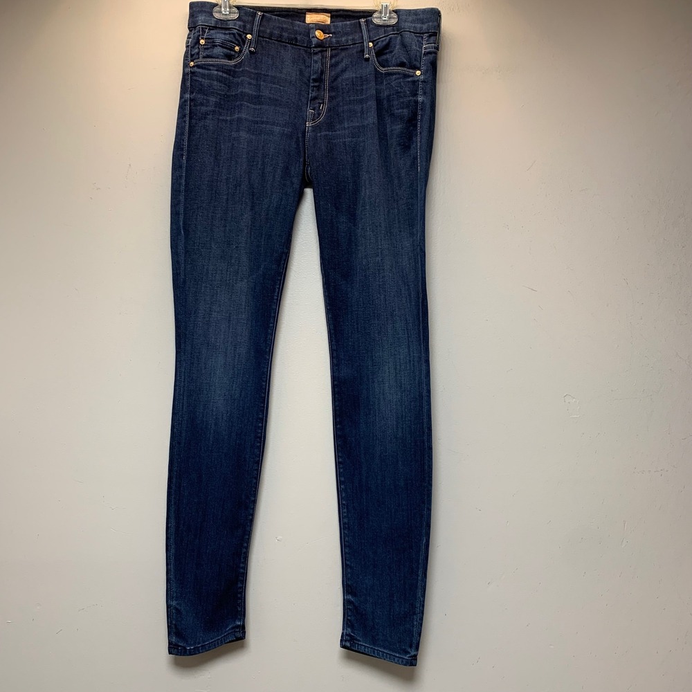 Mother Skinny Jeans Womens 32 Blue Excellent Dark Wash Stretch Denim Made in USA